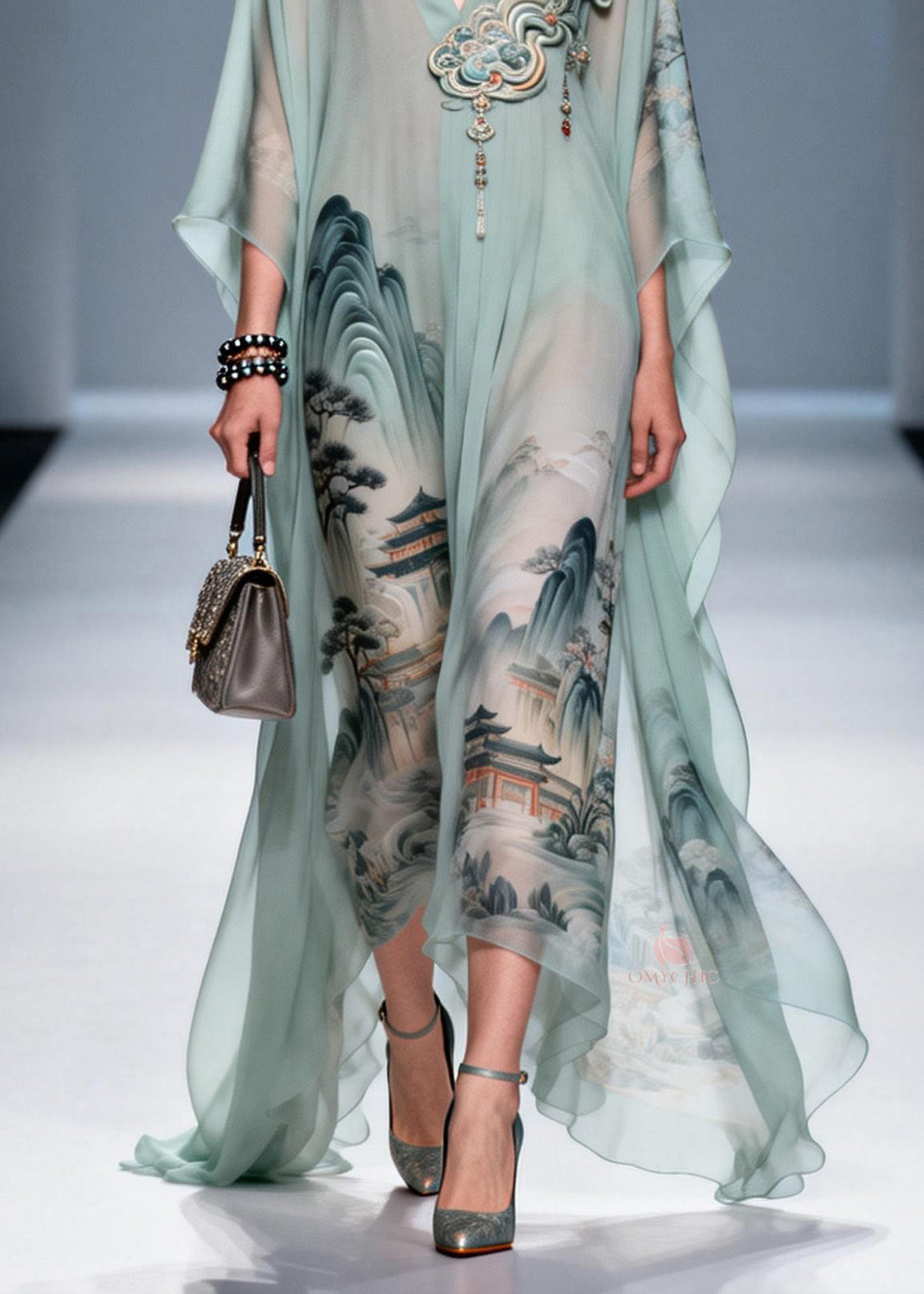 Original Design V Neck Print Chiffon Maxi Dress Summer 4