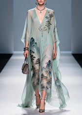 Original Design V Neck Print Chiffon Maxi Dress Summer 5