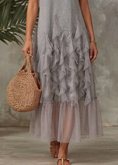 Original Grey Ruffled Tulle Patchwork T Shirt Dress Summer 5