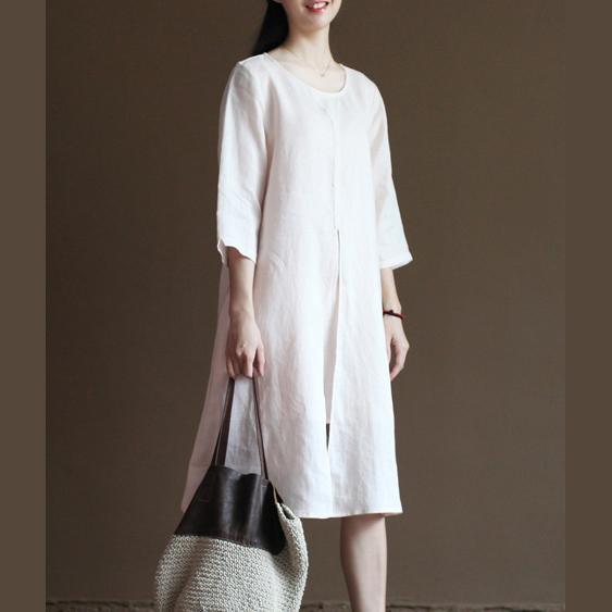 Original design pink linen sundress summer half sleeve dresses