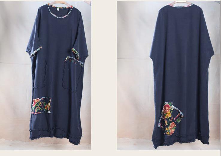 Oversize navy linen maxi dress plus size linen sundress - travel alone
