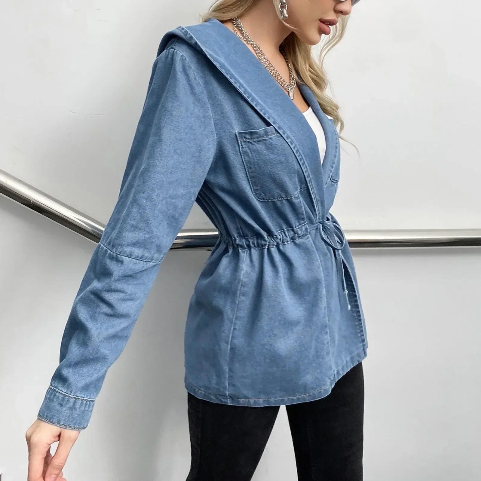 Hooded Wide-Leg Denim Jeans
