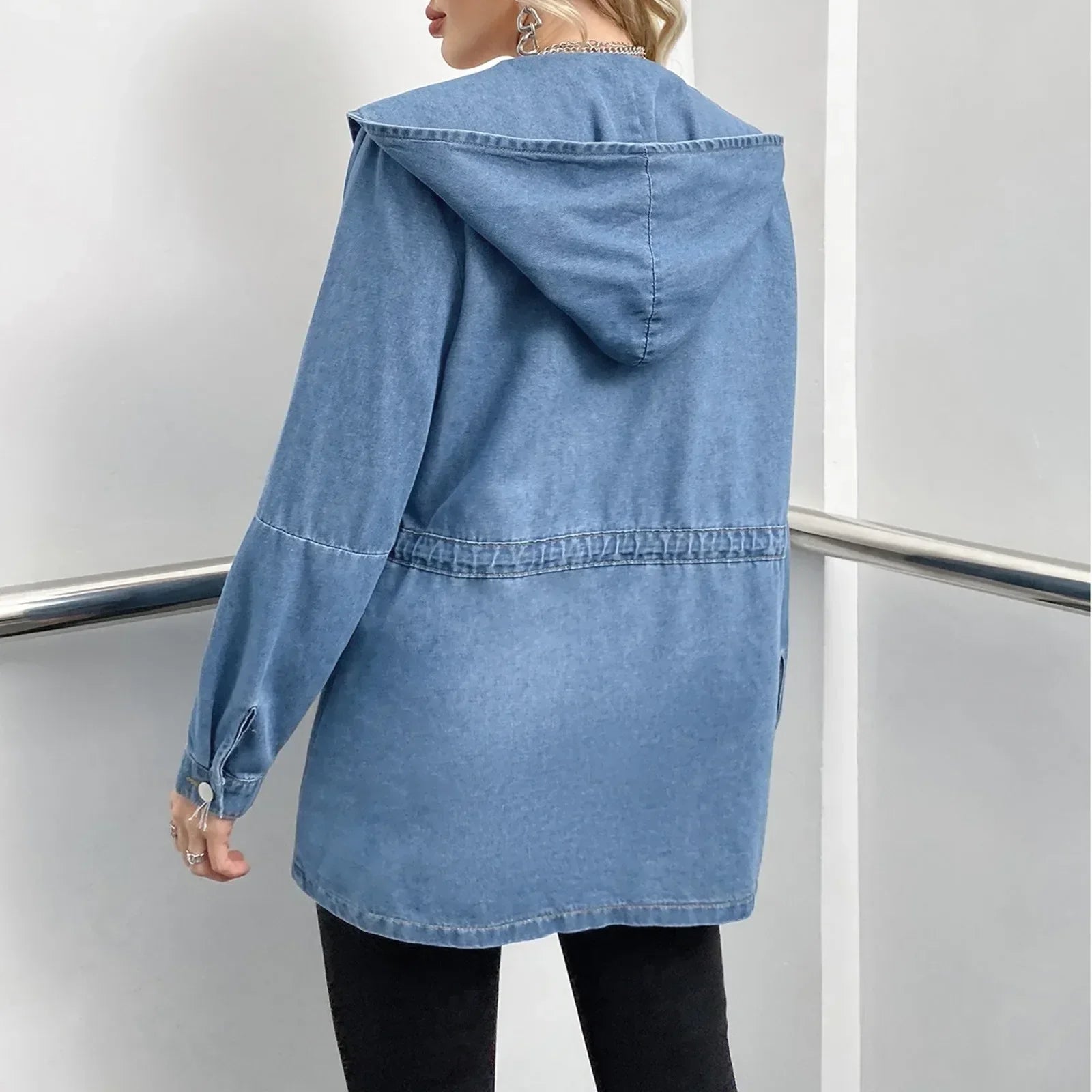 Hooded Wide-Leg Denim Jeans