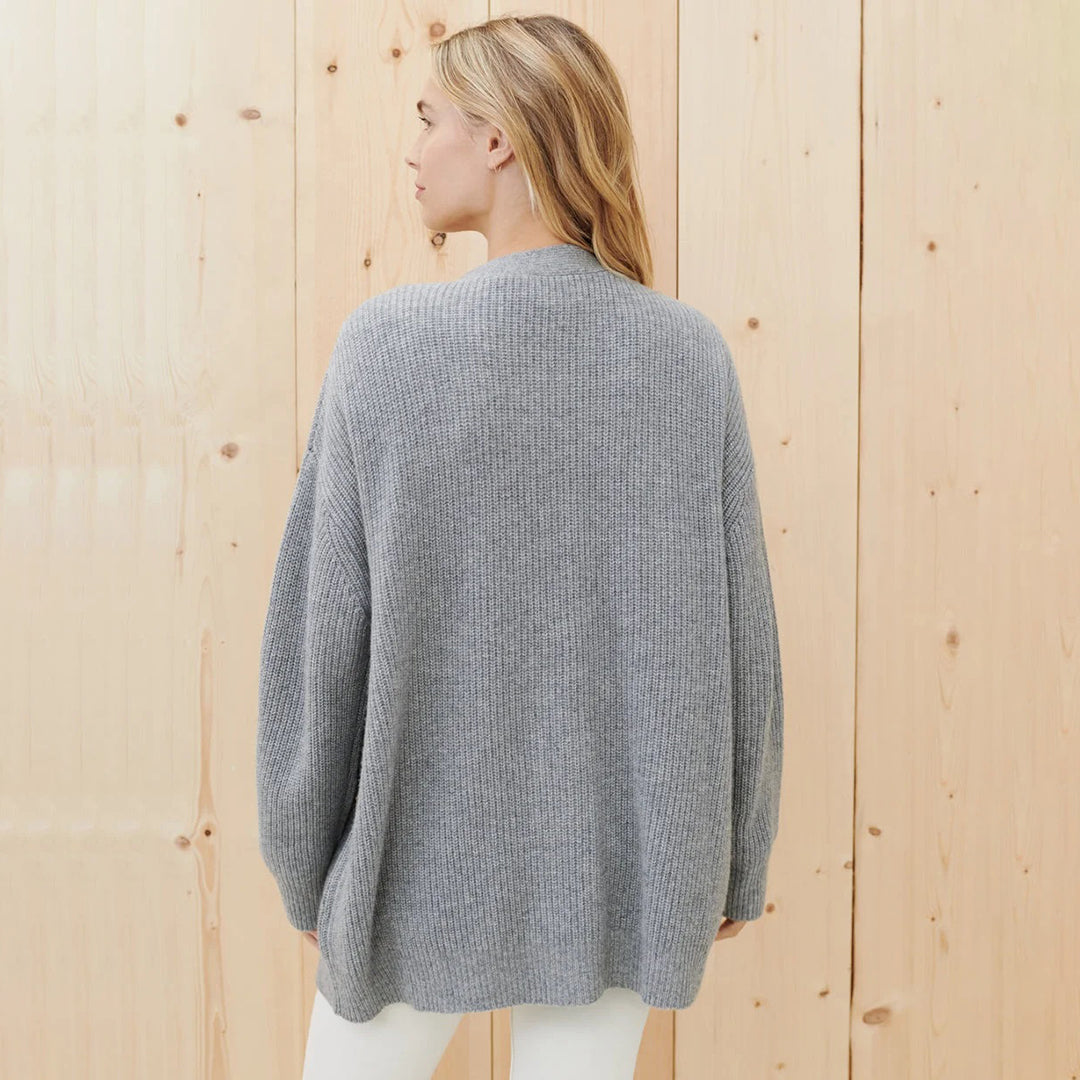 V-Neck Button Front Ribbed Knit Oversized Cardigan