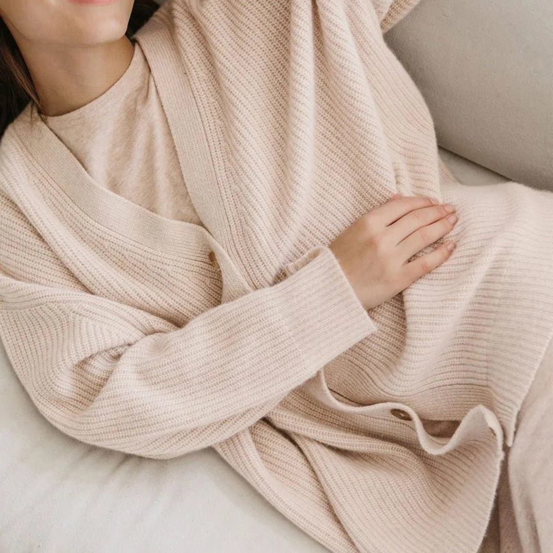 V-Neck Button Front Ribbed Knit Oversized Cardigan