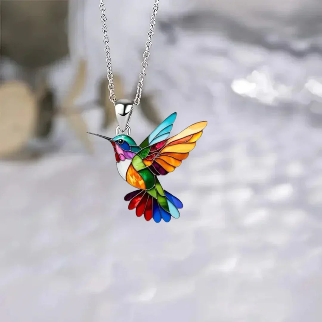 Enamel Hummingbird Pendant Fine Chain Necklace