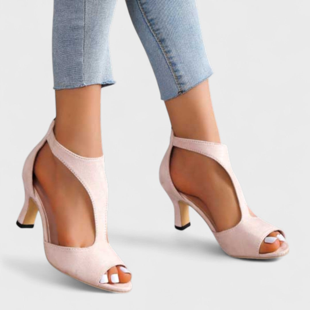 Peep Toe T-Strap Back Zip Heeled Sandals