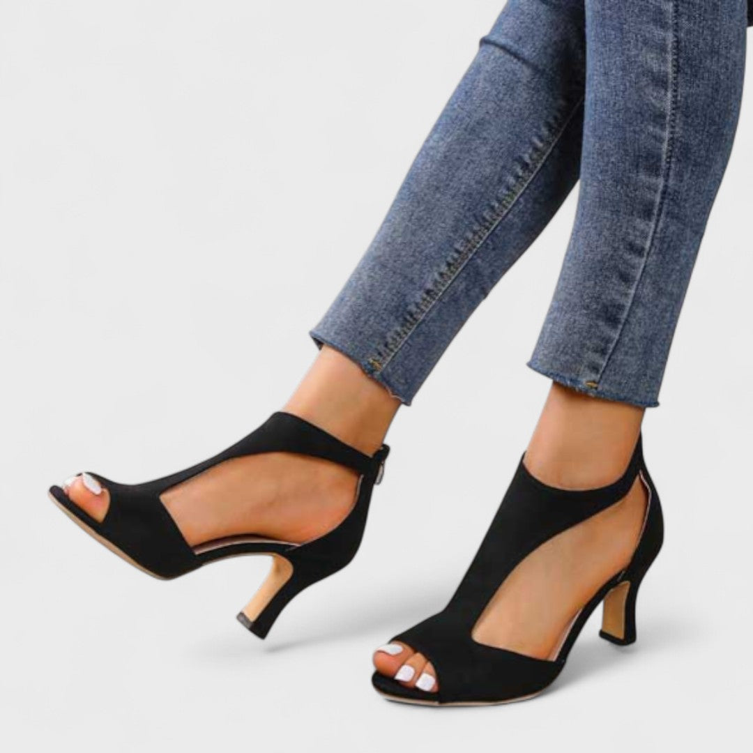 Peep Toe T-Strap Back Zip Heeled Sandals