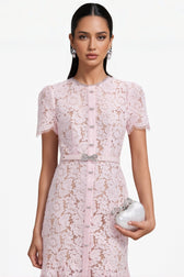 Ariela Pink Lace Bow Trim Midi Dress - View 3