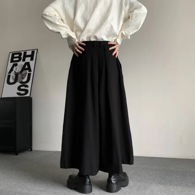 Casual Pants Men Metal Button Patchwork Wide Leg Pants