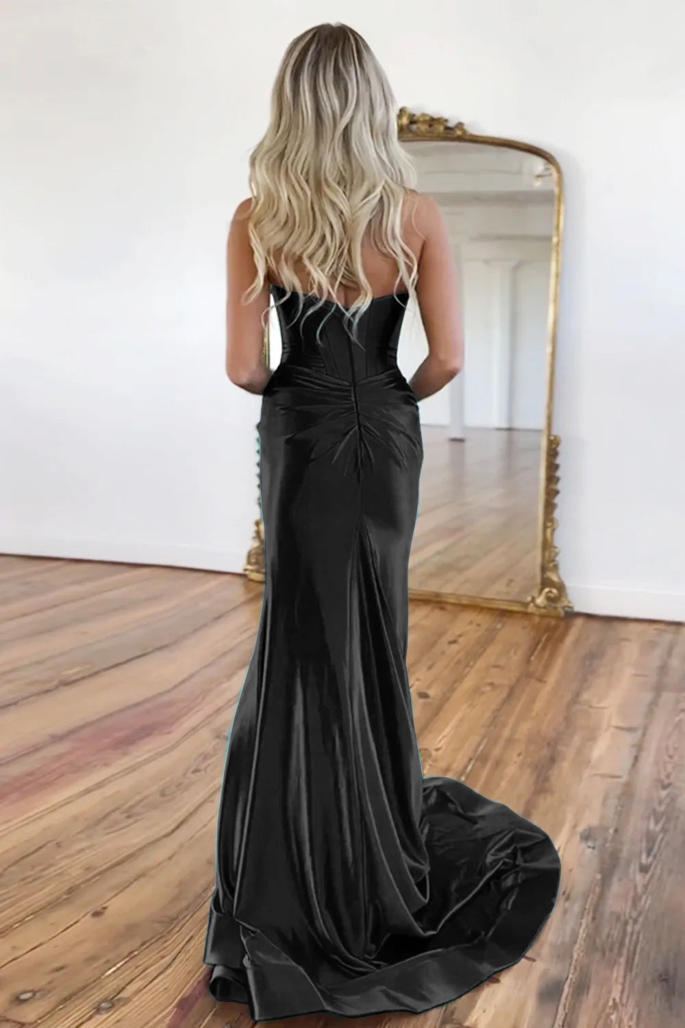 Green Gorgeous Mermaid Sweetheart Satin Prom Dress With Split