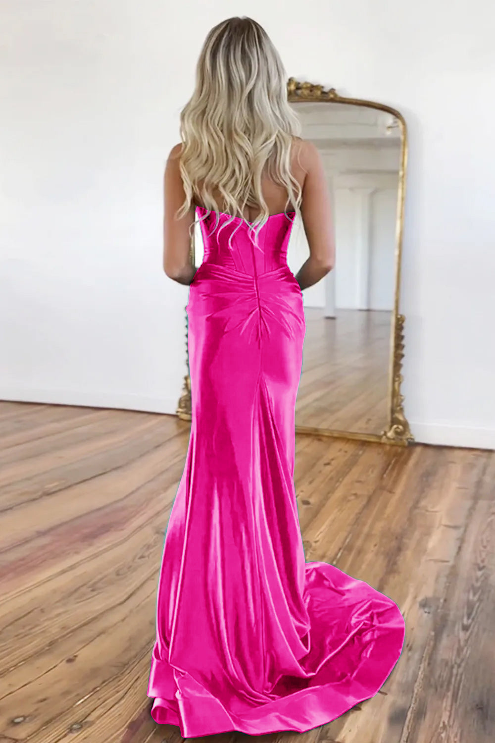 Green Gorgeous Mermaid Sweetheart Satin Prom Dress With Split