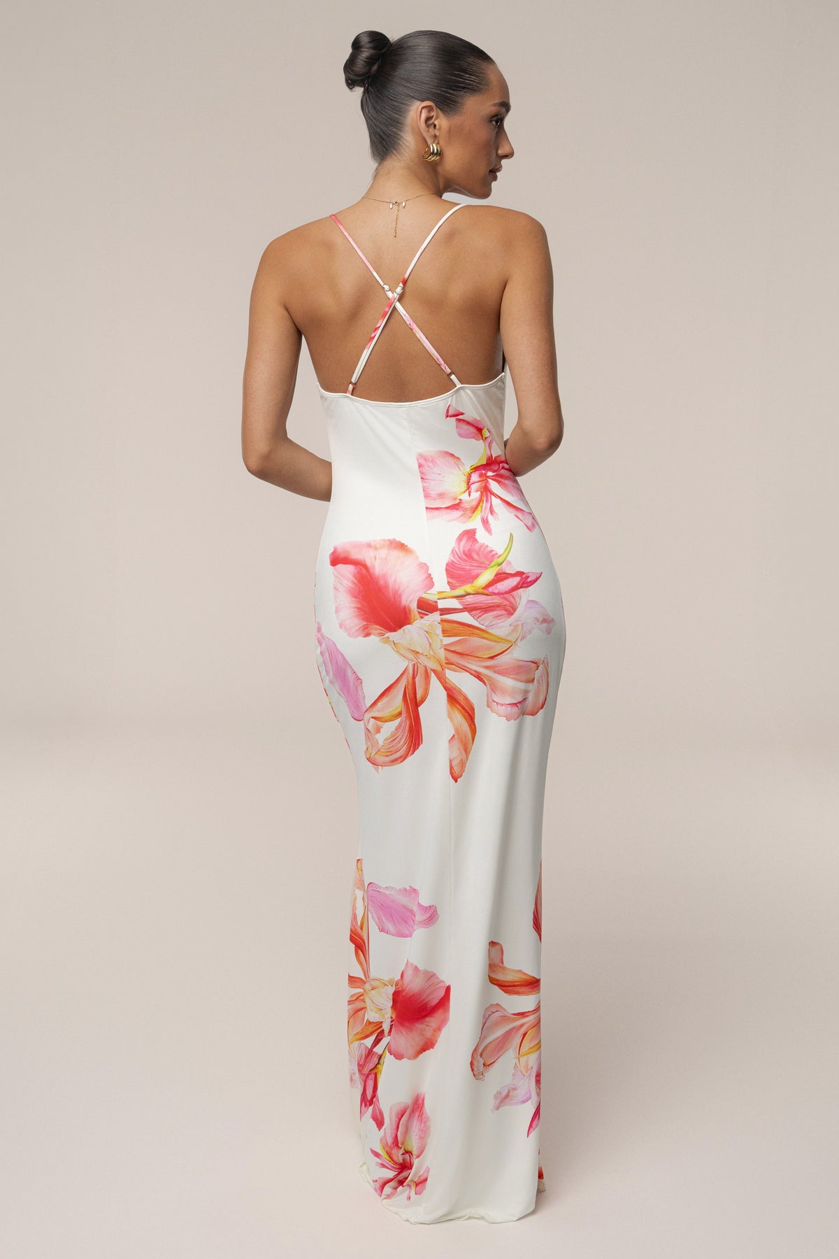 Floral Print Satin Cowl Neck Spaghetti Strap Maxi Slip Dress 3