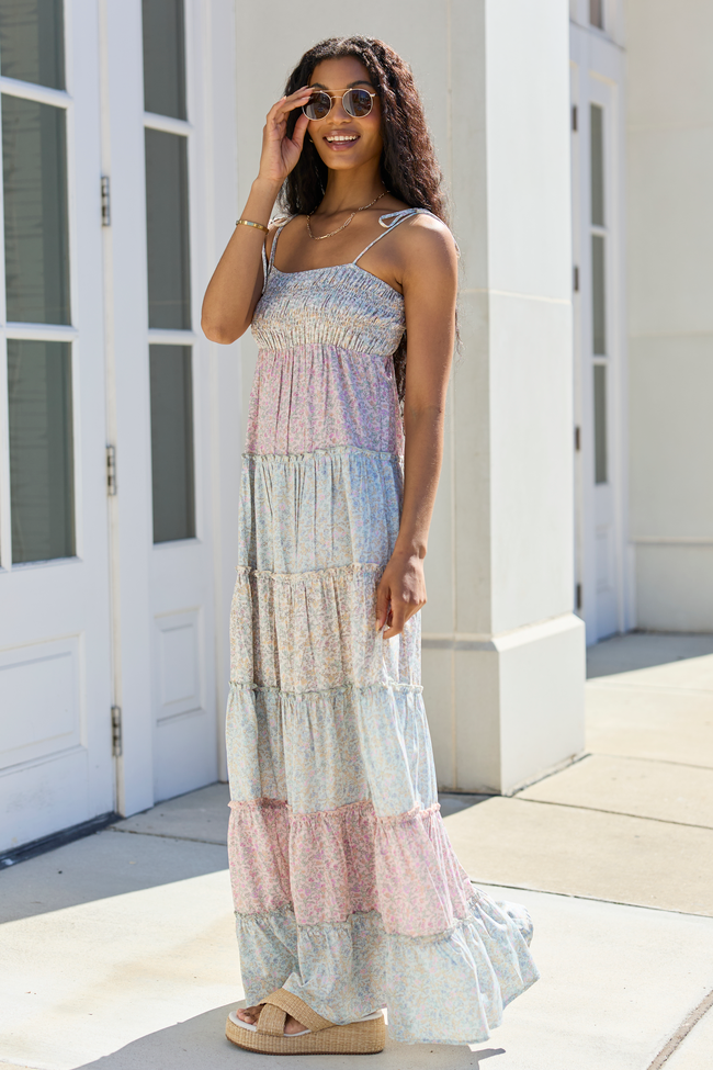 Paisley Print Smocked Bodice Tie Strap Tiered Maxi Dress 3