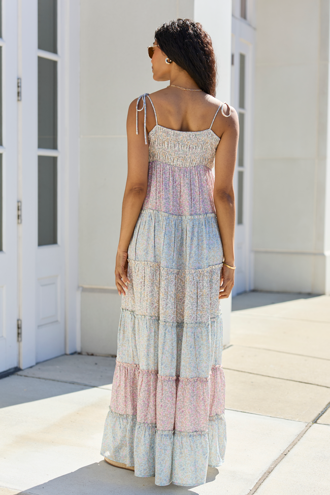 Paisley Print Smocked Bodice Tie Strap Tiered Maxi Dress 4