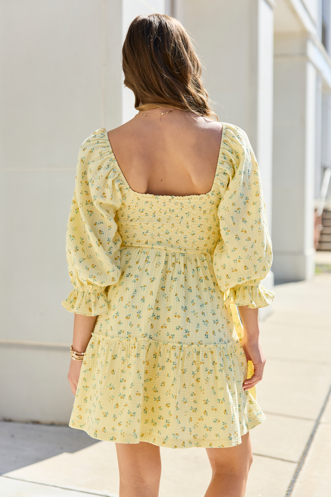 Ditsy Floral Smocked Square Neck Puff Sleeve Tiered Mini Dress 4