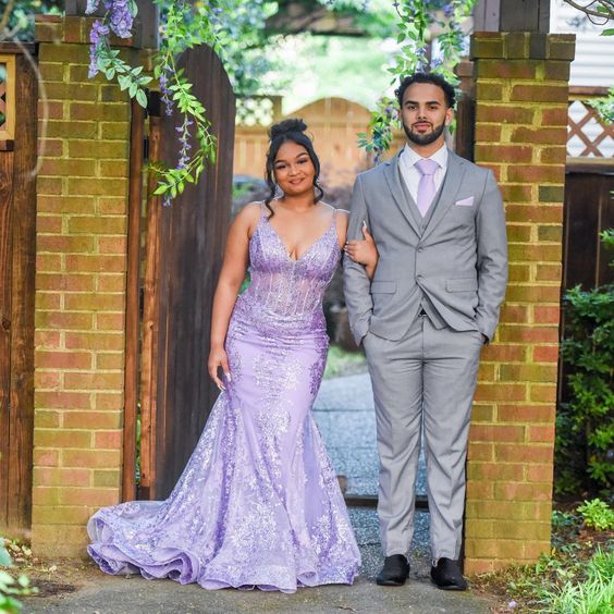 Stunning Lavender V Neck Mermaid Plus Size Prom Dress cc1030