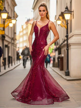 Deep V-Neck Sequin Dress