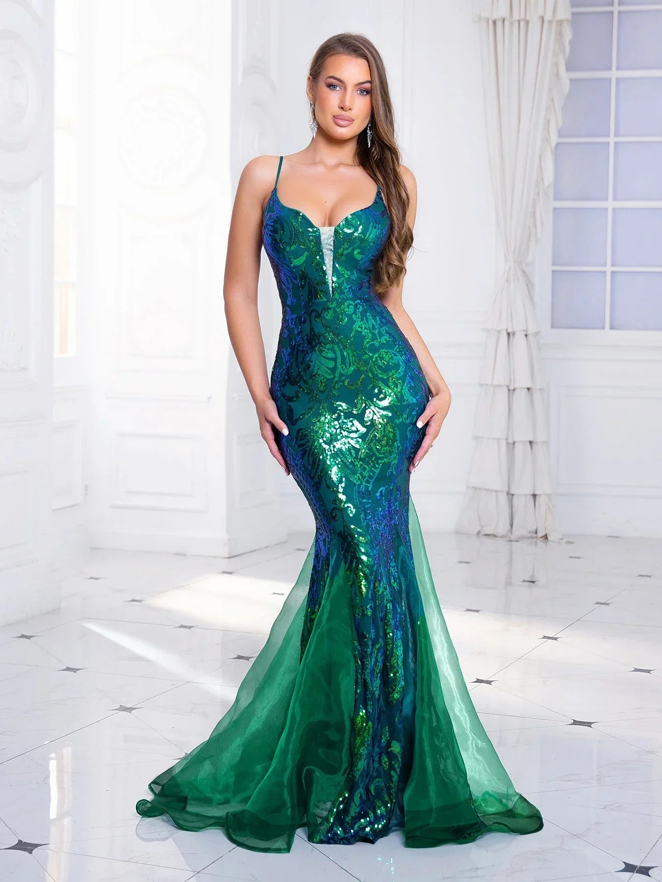 Deep V-Neck Sequin Dress