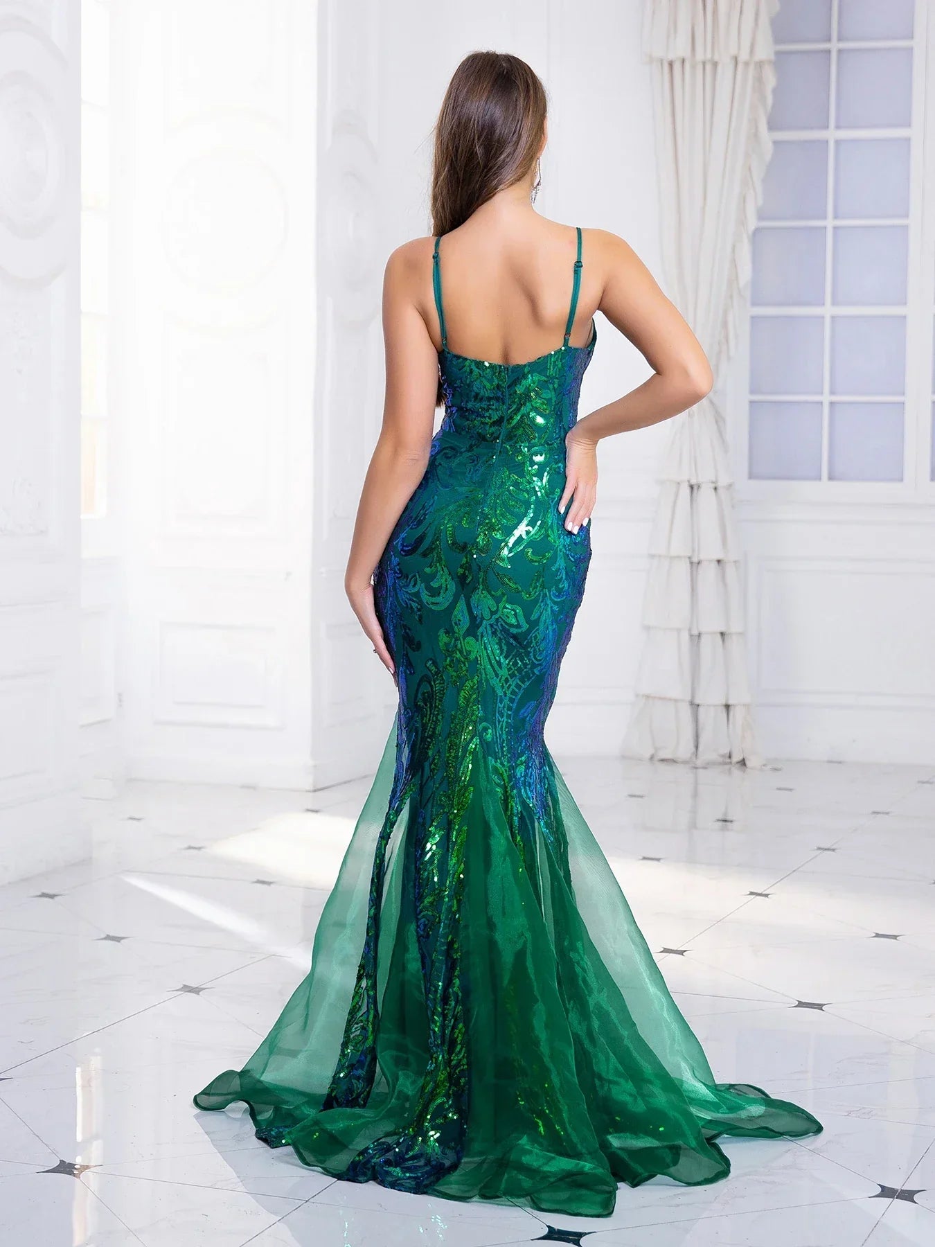 Deep V-Neck Sequin Dress