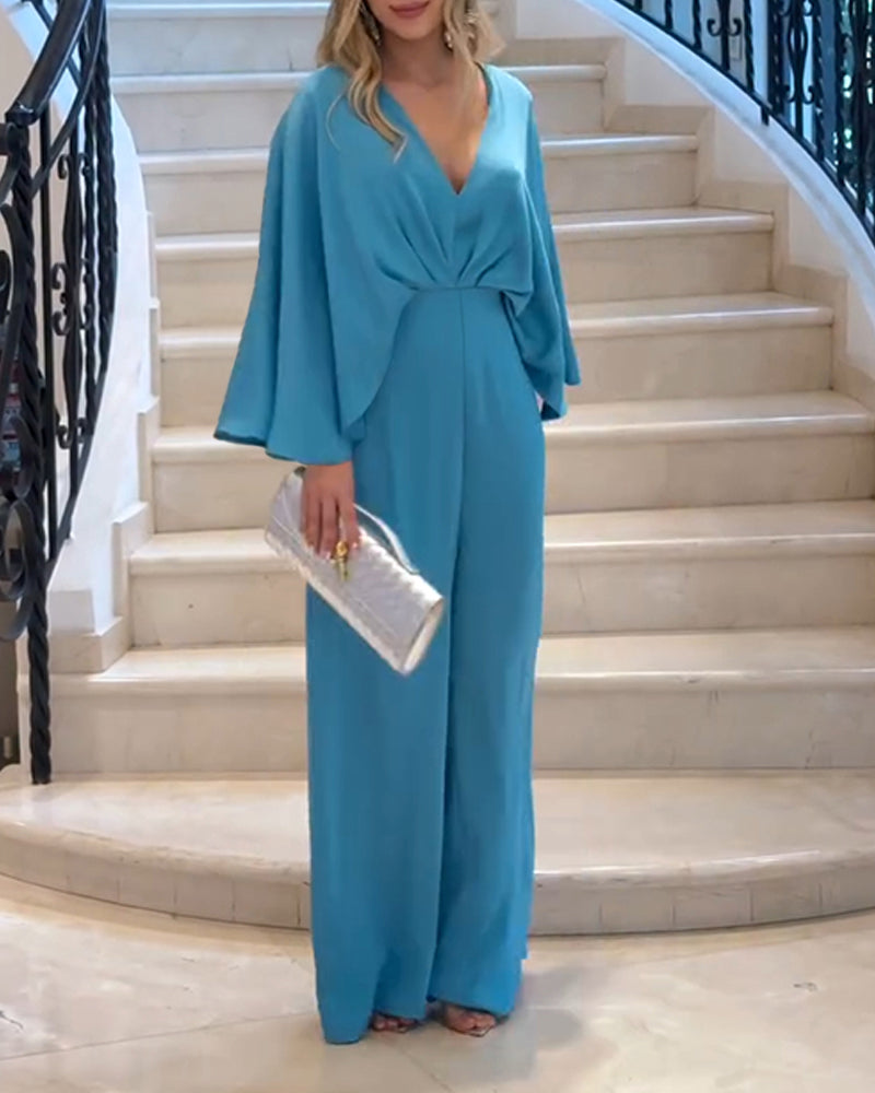 Elegant Plunge V-neck Jumpsuit for Women | Tailored Fit & Comfortable Fabric