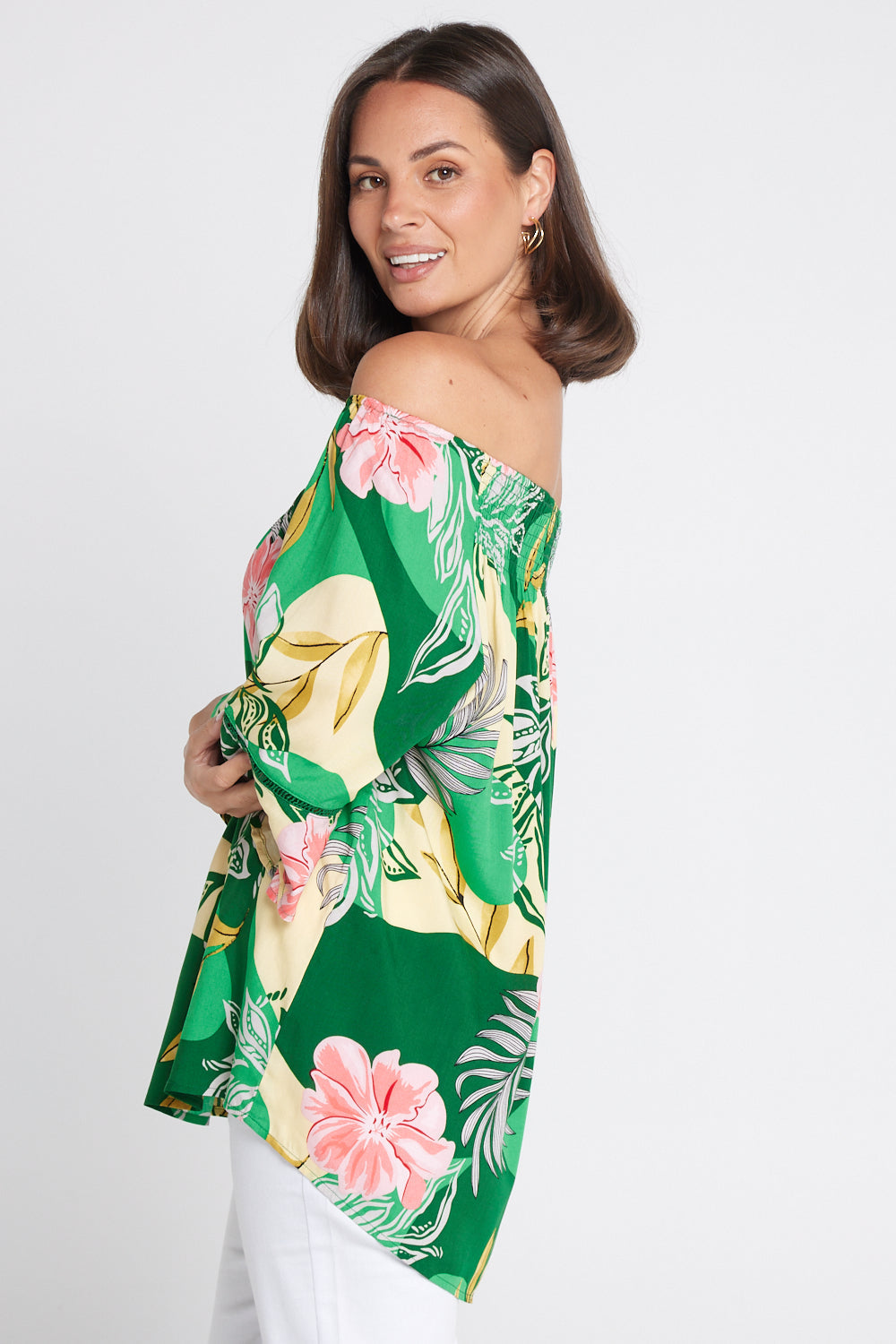 Palm Cove Top - Emerald/Pink Floral Top