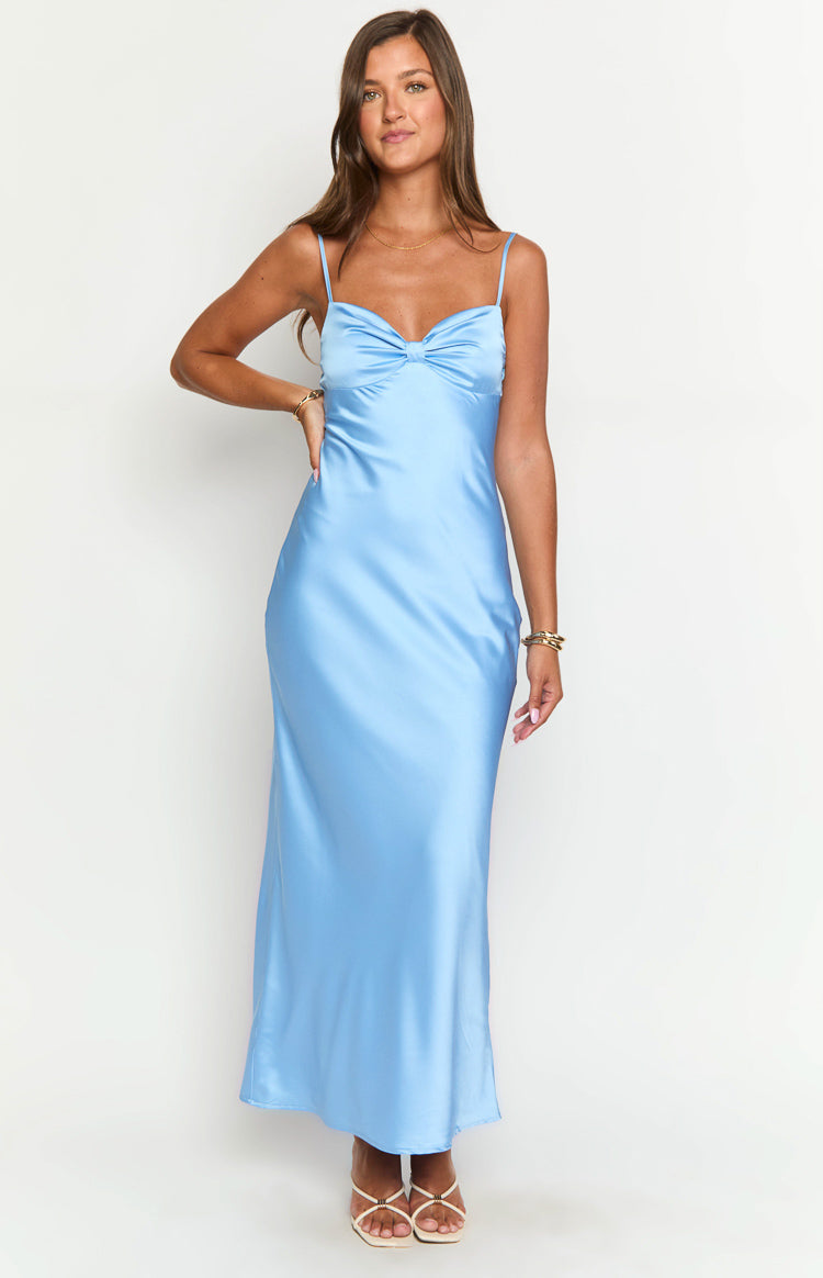 Satin Twist Front Sweetheart Spaghetti Strap Maxi Dress 3