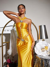Crystal Cutout Satin Maxi Dress - View 2