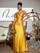 Crystal Cutout Satin Maxi Dress - View 4