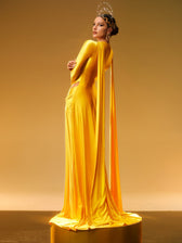 Long Sleeve Crystal Satin Maxi Dress - View 6