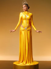 Long Sleeve Crystal Satin Maxi Dress - View 3
