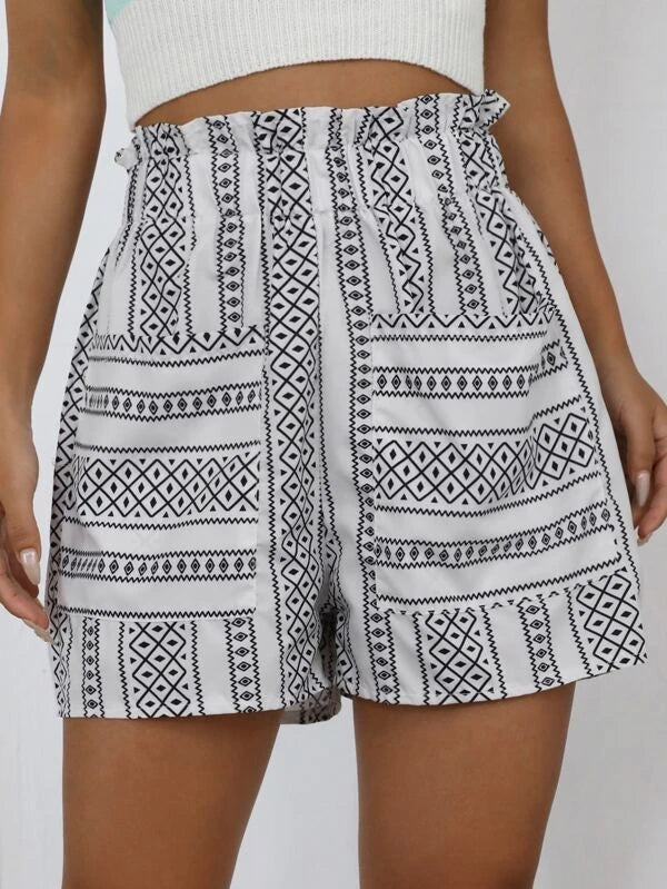 Paperbag Waist All Over Print Shorts