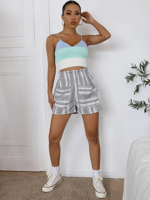 Paperbag Waist All Over Print Shorts