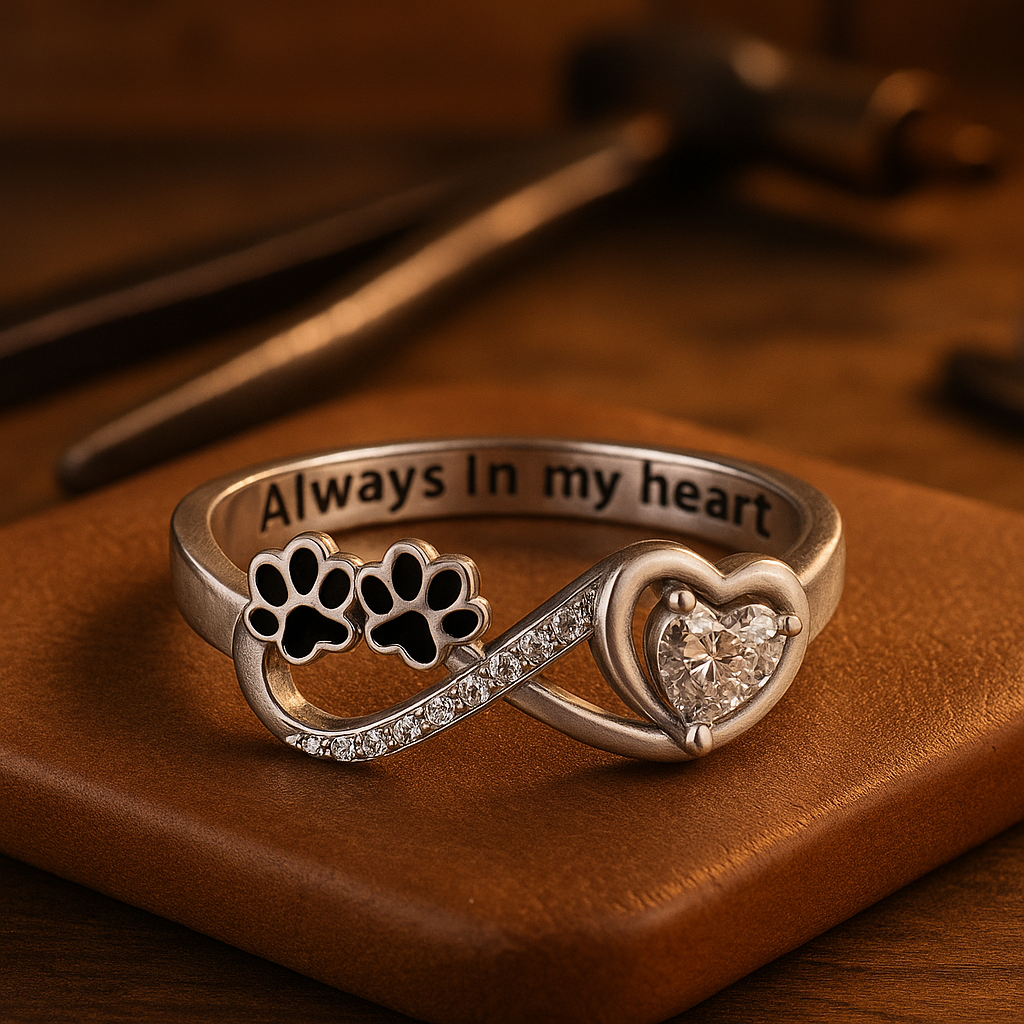 Paw Print Infinity Heart Cubic Zirconia Ring