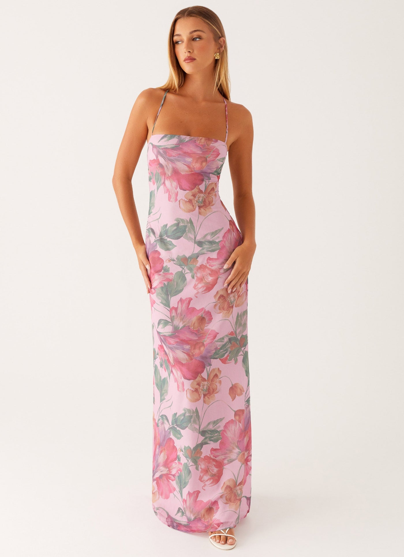 Floral Strappy Back Slip Maxi Dress