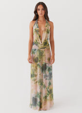 Tie Dye Mesh Halter Neck Cowl Backless Maxi Dress 3