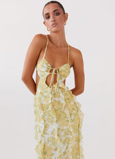 Floral Chiffon Spaghetti Strap Ruffle Cut Out Maxi Dress 4