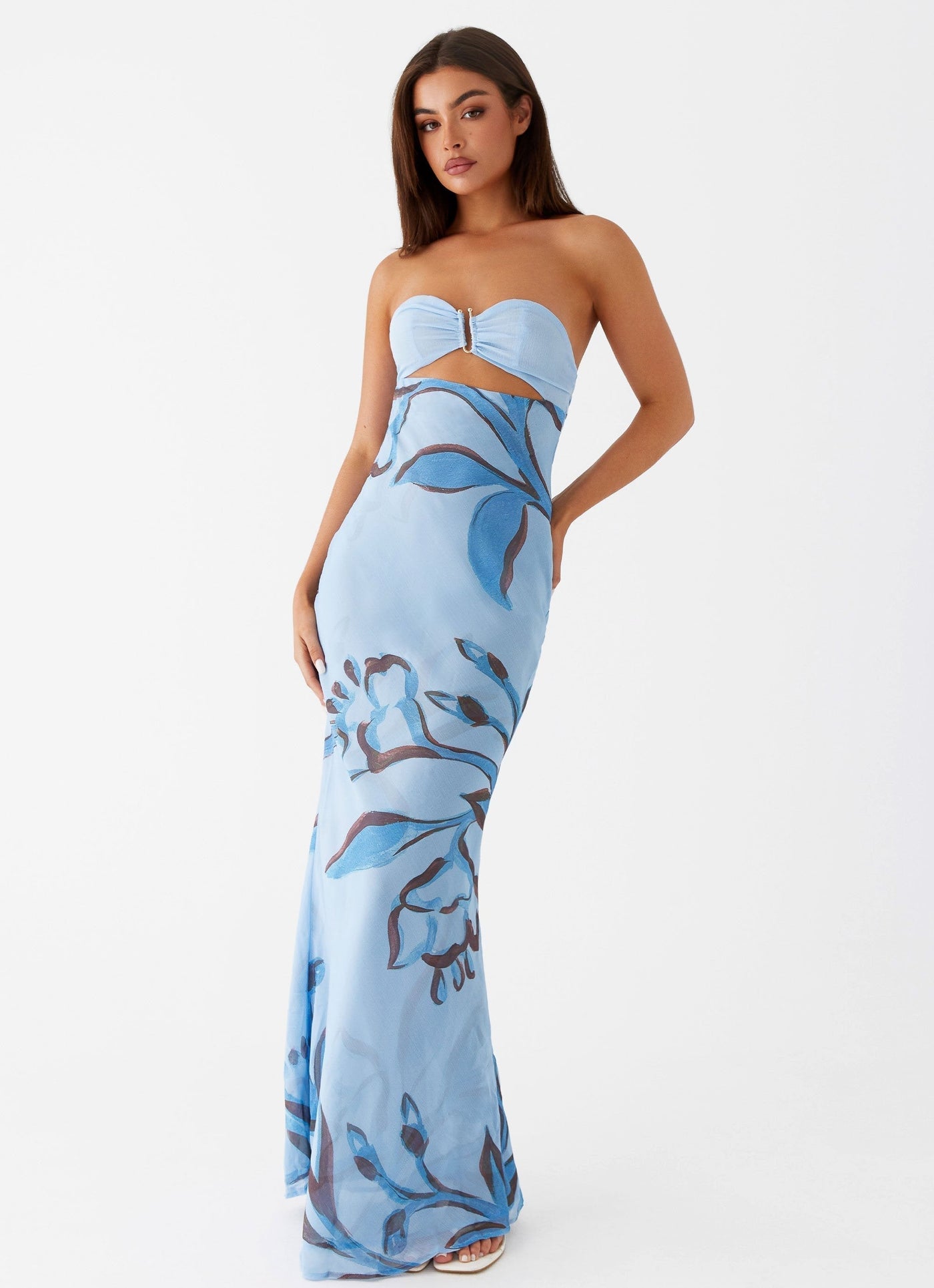 Floral Strapless Cut Out Maxi Dress Summer 2