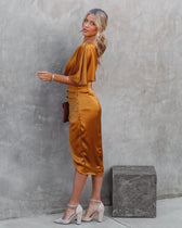 Persimmon One Shoulder Satin Drape Dress Marigold - View 6