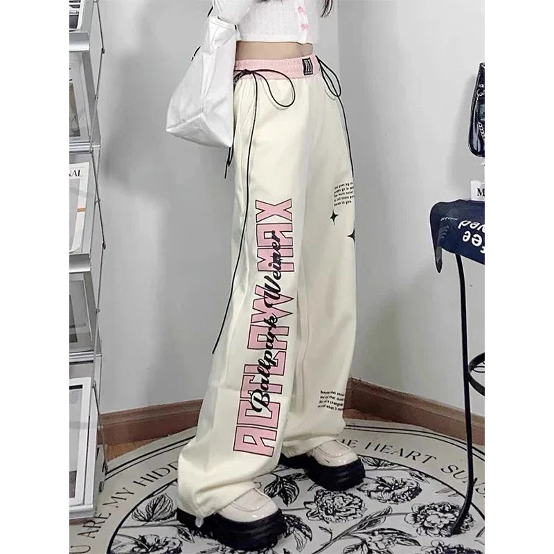 Print Letter Straight Pants