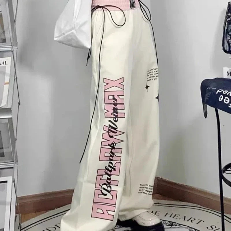 Print Letter Straight Pants