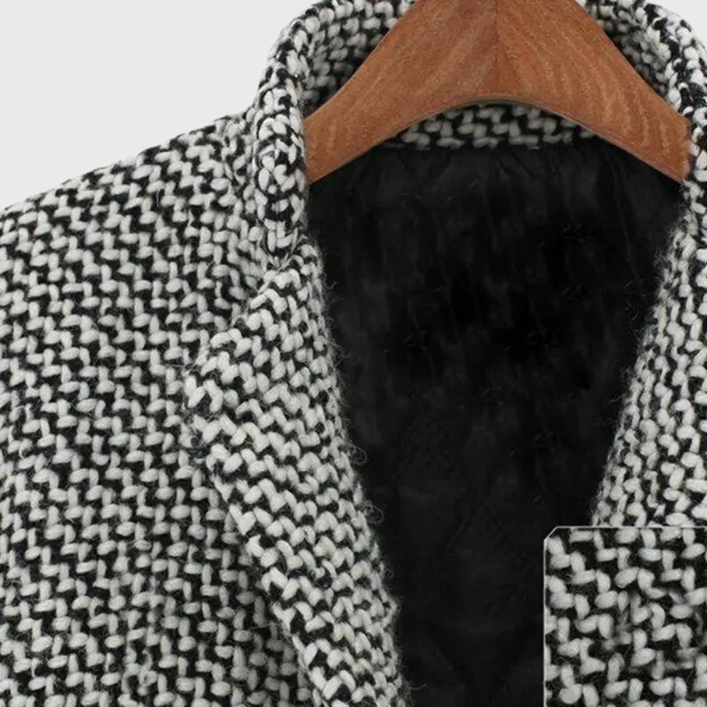Tweed Single Button Notch Lapel Longline Coat