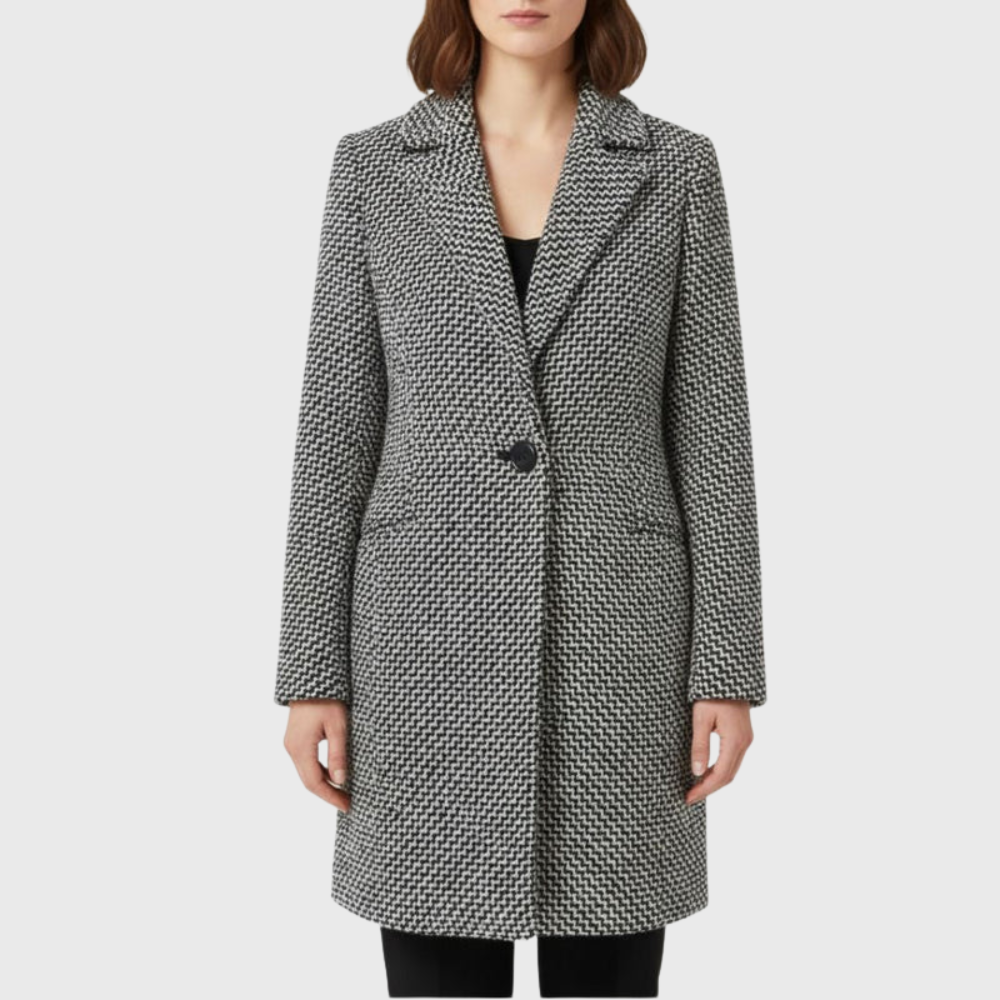 Tweed Single Button Notch Lapel Longline Coat