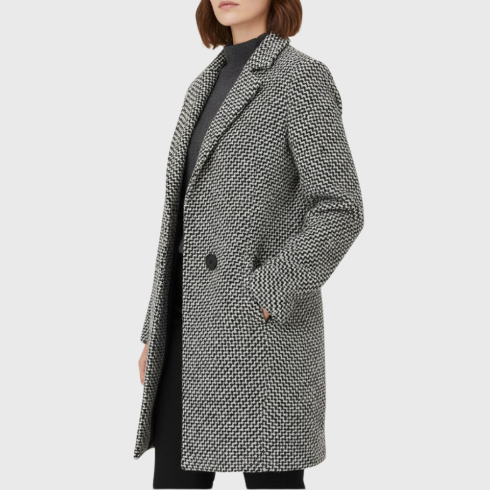 Tweed Single Button Notch Lapel Longline Coat
