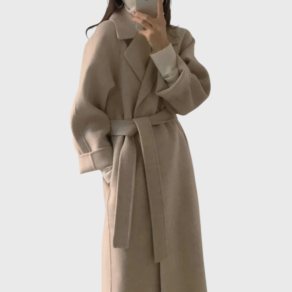 Notch Lapel Belted Wrap Longline Coat
