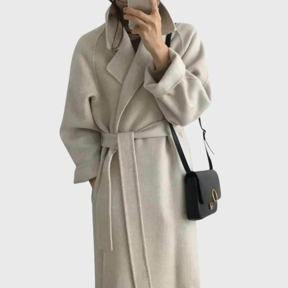 Notch Lapel Belted Wrap Longline Coat