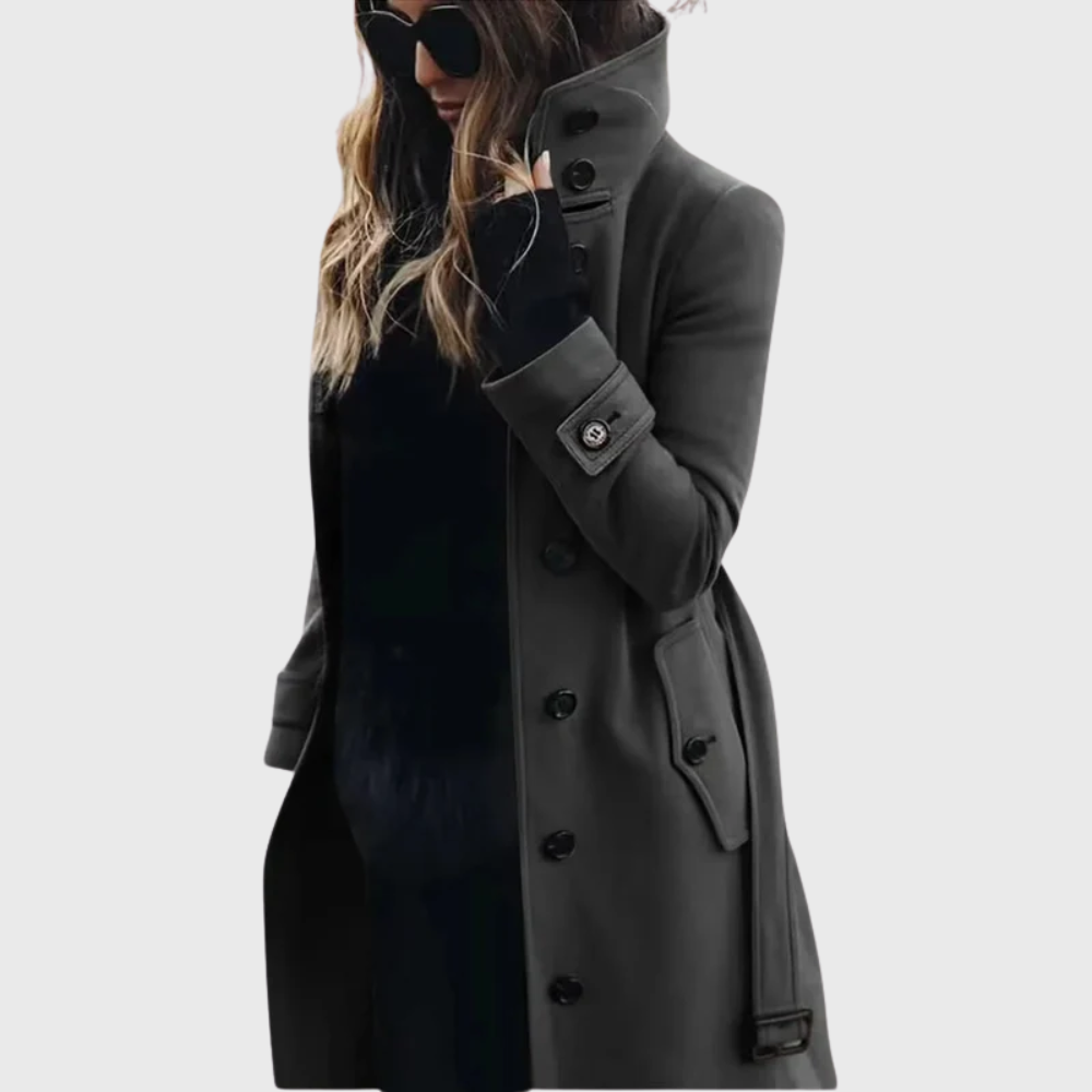 Stand Collar Double Breasted Longline Trench Coat