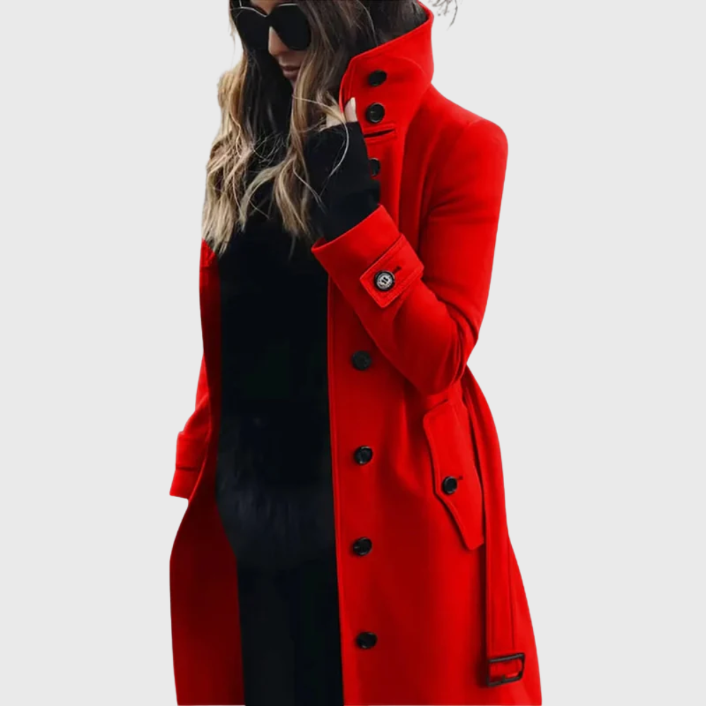 Stand Collar Double Breasted Longline Trench Coat