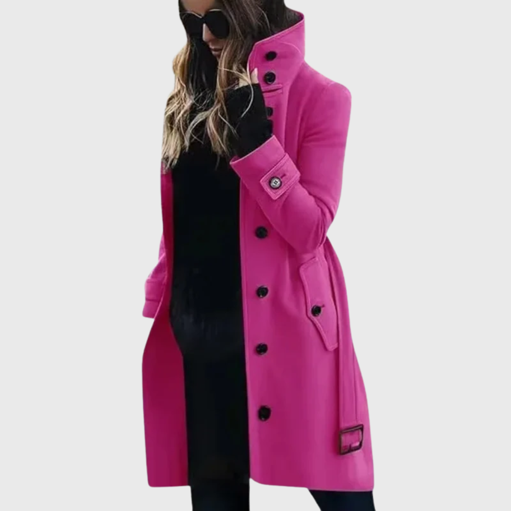 Stand Collar Double Breasted Longline Trench Coat