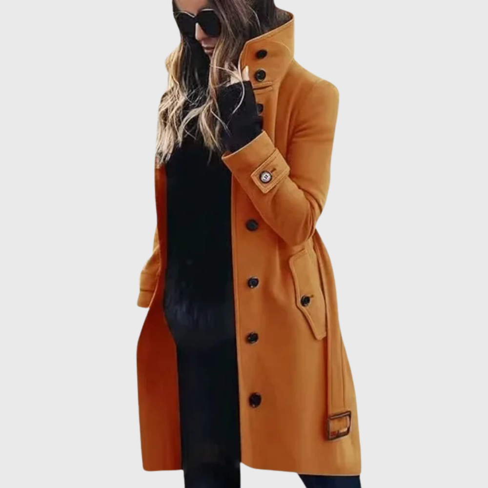 Stand Collar Double Breasted Longline Trench Coat